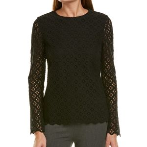J McLaughlin Lace Blouse Black Career Wear Top Classy size XS Cotton